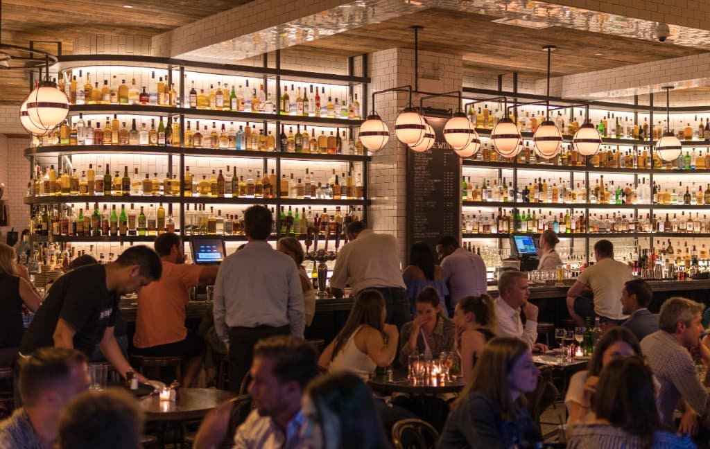 Busy bar and restaurant interior